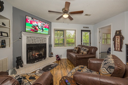 Livingroom with Flat Screen TV and Fireplace at Big Bear Ski Haus