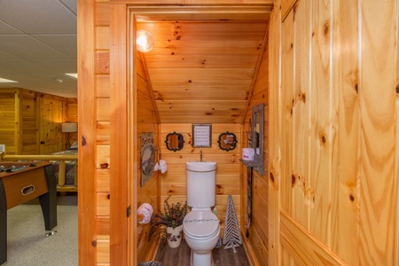 Small bathroom at Kelly's Cabin, a 1 bedroom cabin rental located in Pigeon Forge