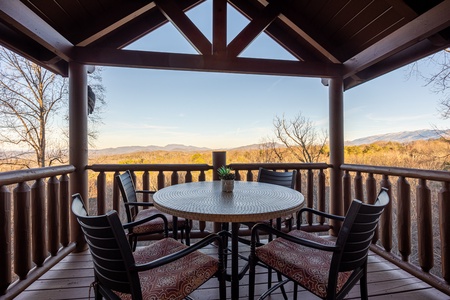 Outdoor seating with mountain view at Gone To Therapy, a 2 bedroom cabin rental located in Gatlinburg