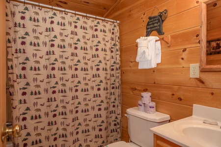 Full bath upstairs at Bearly Mine, a 1 bedroom Pigeon Forge cabin rental