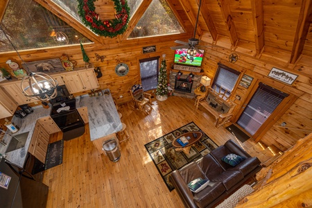 Interior view from the loft at Bear Feet Retreat, a 1 bedroom cabin rental located in pigeon forge