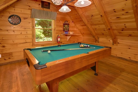Pool table in the game loft at Wild Crush, a 1 bedroom cabin rental located in Pigeon Forge