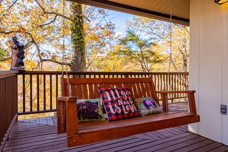 Porch swing at Buena Vista Getaway, a 3 bedroom cabin rental located in gatlinburg