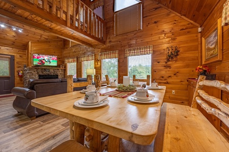 Dining bench at Cabin On The Hill, a 1 bedroom cabin rental located in Pigeon Forge