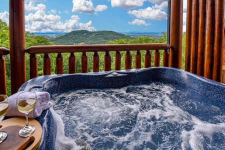 View from the hot tub at Eagle's Sunrise, a 2 bedroom cabin rental located in Pigeon Forge