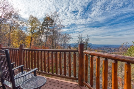 Mountain view with rocking chairs at The Original American Dream, a 2 bedroom cabin rental located in Gatlinburg