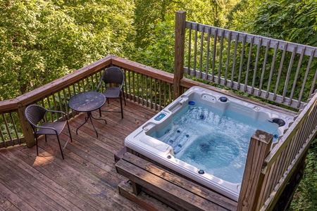 Drone View of the hot tub at Soaring Heights
