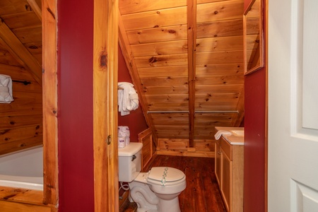 Bathroom on the upper floor at Shiloh, a 3 bedroom cabin rental located in Gatlinburg