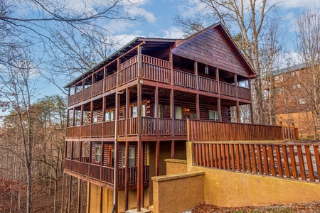 Back exterior view at Hickernut Lodge, a 5-bedroom cabin rental located in Pigeon Forge