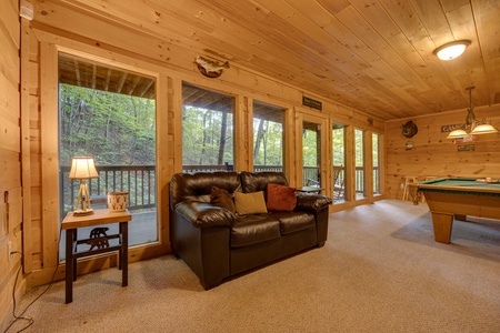 Game room seating at Lazy Bear Lodge