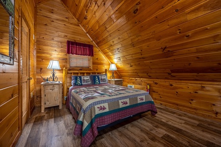 Loft bedroom at Cabin On The Hill, a 1 bedroom cabin rental located in Pigeon Forge