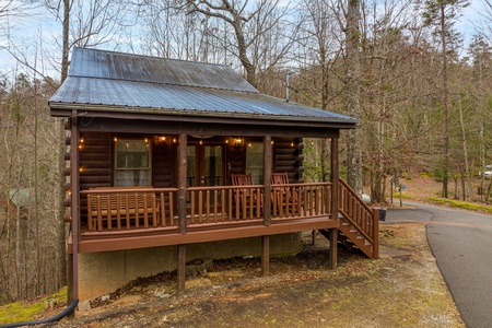 Front and road view at Moonlight in the Boondocks, a 2 bedroom cabin rental located in Gatlinburg
