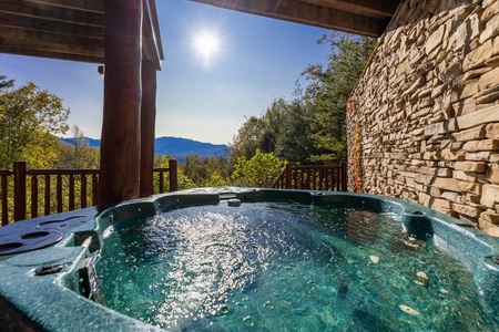 View from the hot tub at Grizzly's Den, a 5 bedroom cabin rental located in Gatlinburg