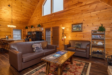 Livingroom seating at Eagle's Nest, a 2 bedroom cabin rental located in Sevierville