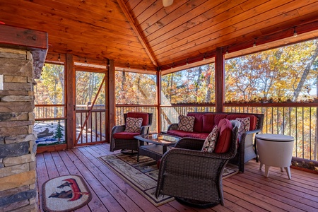 Deck Seating on Screened In Porch at Angler's Ridge