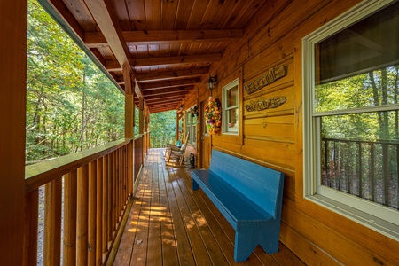 Porch bench at Fox Ridge, a 3 bedroom cabin rental located in Pigeon Forge