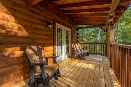 Deck chairs at Gar Bear's Hideaway, a Pigeon Forge cabin rental