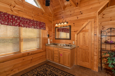 Double vanity sink in the loft bedroom at Better View, a 4 bedroom cabin rental located in Pigeon Forge