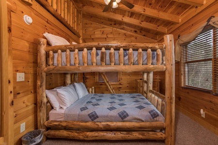 Queen bunk beds in a loft bedroom at Mountain View Meadows, a 3 bedroom cabin rental located in Pigeon Forge