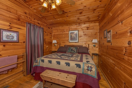 Bedroom at A Cheerful Heart, a 2 bedroom cabin rental located in Pigeon Forge