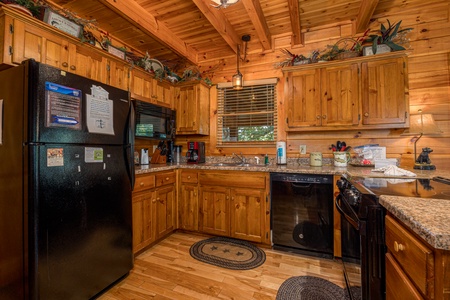 Kitchen with Black Appliances at Logged Out