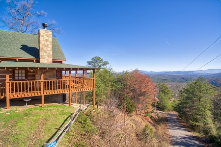 Driveway and cabin at Mountain Glory, a 1 bedroom cabin rental located in Pigeon Forge