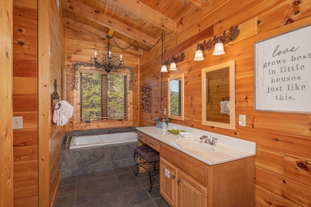 Jacuzzi in a bathroom at Mountain Mama, a 3 bedroom cabin rental located in Pigeon Forge