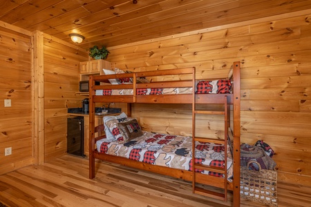 Bunk beds in the game room at Bears Don't Bluff, a 3 bedroom cabin rental located in Pigeon Forge