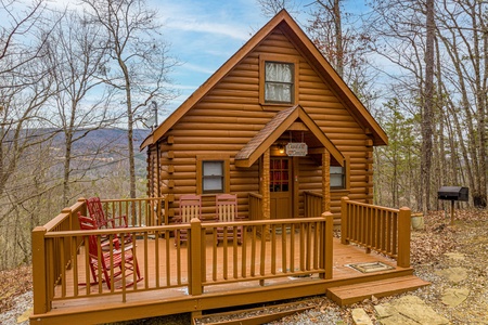 Front exterior view at Cupids Crossing, a 1 bedroom cabin rental located in Pigeon Forge
