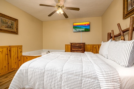 Bedroom amenities at Liam's Lookout, a 2 bedroom cabin rental located in Pigeon Forge