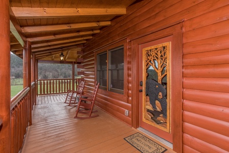 Custom front entry at Mountain View Meadows, a 3 bedroom cabin rental located in Pigeon Forge