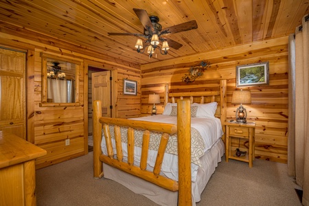Log bedroom set at Gone To Therapy, a 2 bedroom cabin rental located in Gatlinburg