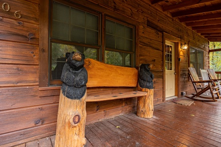 Bench on the Front porch at Tammy's Place At Baskins Creek