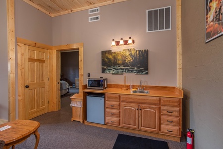 Kitchenette set up in the game room at I Do Love Views, a 3 bedroom cabin rental located in Pigeon Forge