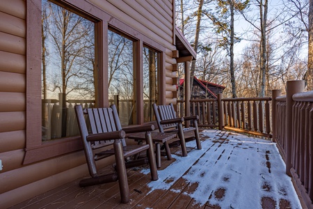 Adirondack chairs on deck at Gone To Therapy, a 2 bedroom cabin rental located in Gatlinburg