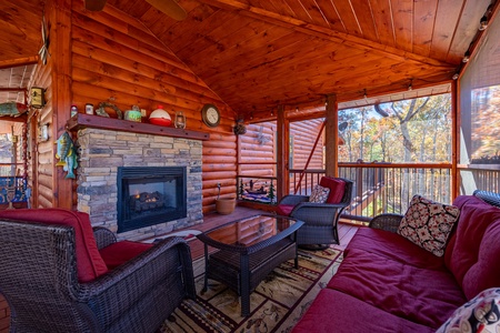 Fireplace on Screened In Porch at Angler's Ridge