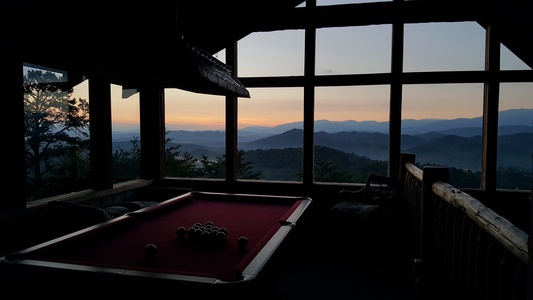 Sunset as viewed from the game loft at Mountain Glory, a 1 bedroom cabin rental located in Pigeon Forge