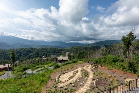 Looking down on the zen garden at Mountain Celebration, a 4 bedroom cabin rental located in Gatlinburg