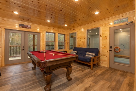 Pool table at Poolin Around, a 2 bedroom cabin rental located in Gatlinburg