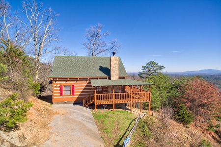 Driveway and cabin at Mountain Glory, a 1 bedroom cabin rental located in Pigeon Forge