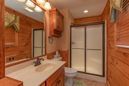 Bathroom with a shower stall at Mountain Lake Getaway, a 3 bedroom cabin rental located at Douglas Lake
