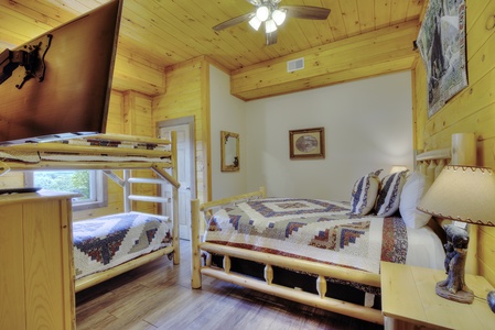 Log beds and furniture at The Best View Lodge, a 5 bedroom cabin rental located in gatlinburg