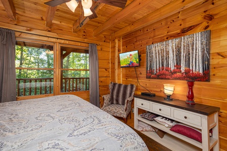 Master bedroom amenities at Fox Ridge, a 3 bedroom cabin rental located in Pigeon Forge