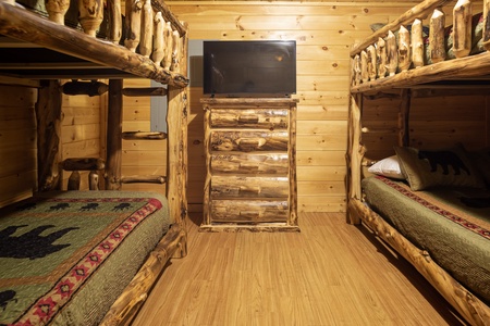 TV and Log Bedroom Furniture at 3 Crazy Cubs, a 5 bedroom cabin rental located in pigeon forge