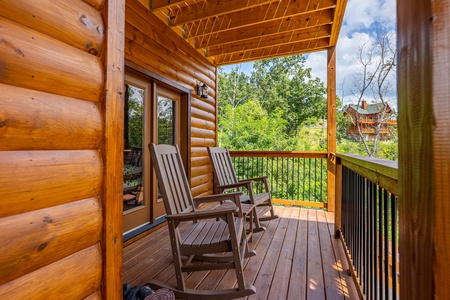 Deck rocking chairs at Twin Peaks, a 5 bedroom cabin rental located in Gatlinburg