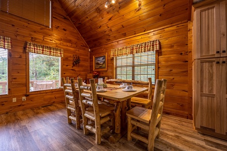 Dining room seating for 6 at Cabin On The Hill, a 1 bedroom cabin rental located in Pigeon Forge