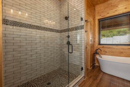 Walk in shower at Black Bears & Biscuits Lodge, a 6 bedroom cabin rental located in Pigeon Forge