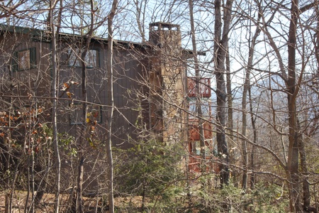 Wooded side exterior view of Bushwood Lodge, a 3-bedroom cabin rental located in Gatlinburg
