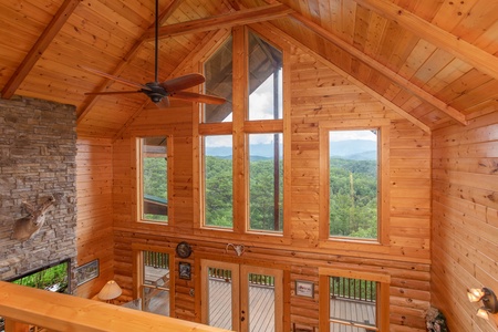 Vaulted ceiling with large windows at I Do Love Views, a 3 bedroom cabin rental located in Pigeon Forge