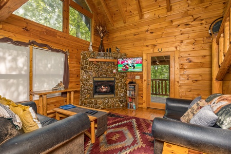 Living Room with Fireplace at Duke's Den